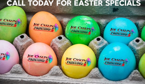 painted Easter eggs with Joe Caslin Professional Painters in Brevard County FL logo on them
